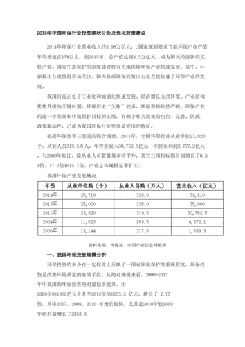 2015环保行业现状如何_环保行业未来趋势预测